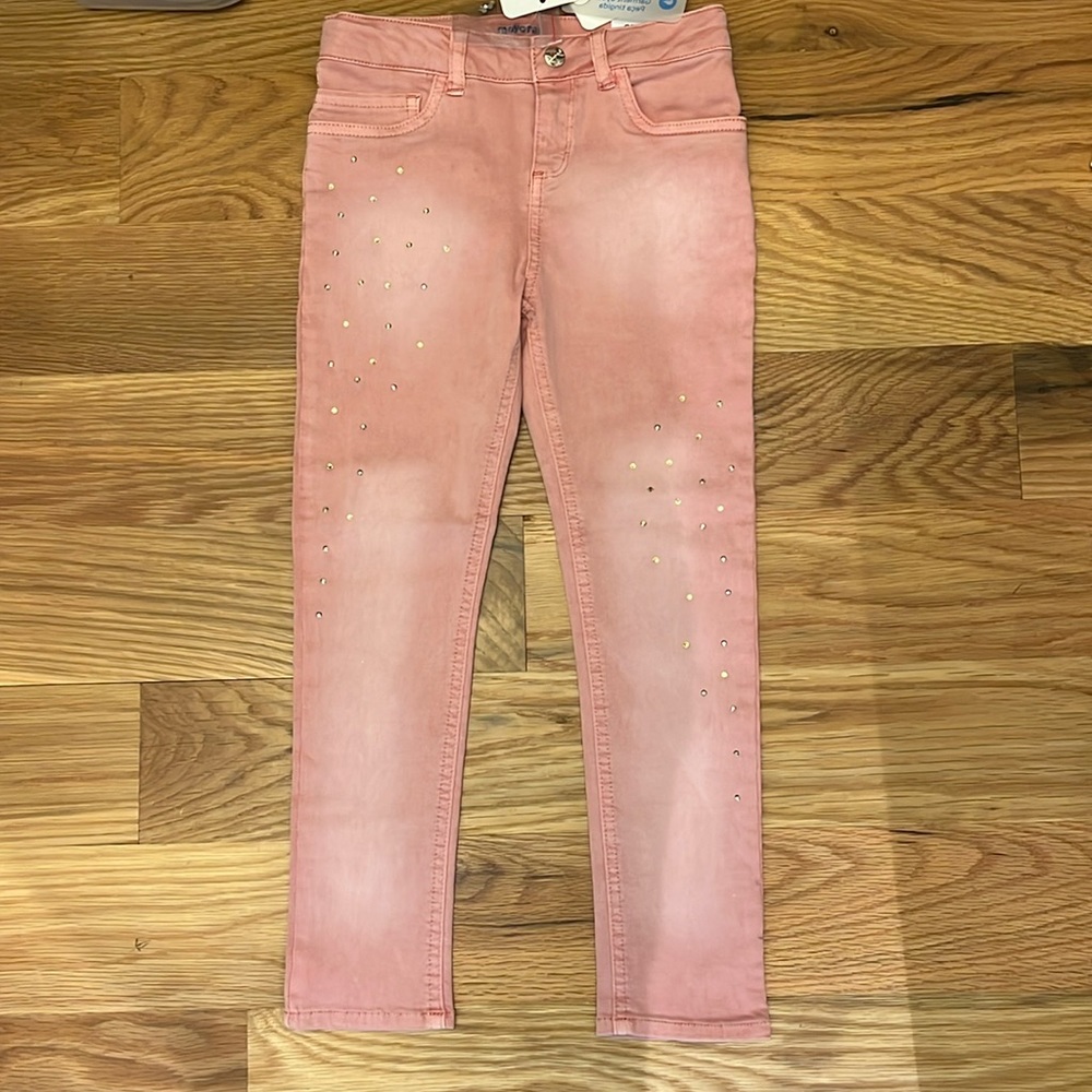 Mayoral girls slim fit gem studded pink jeans, NWT, size 5T